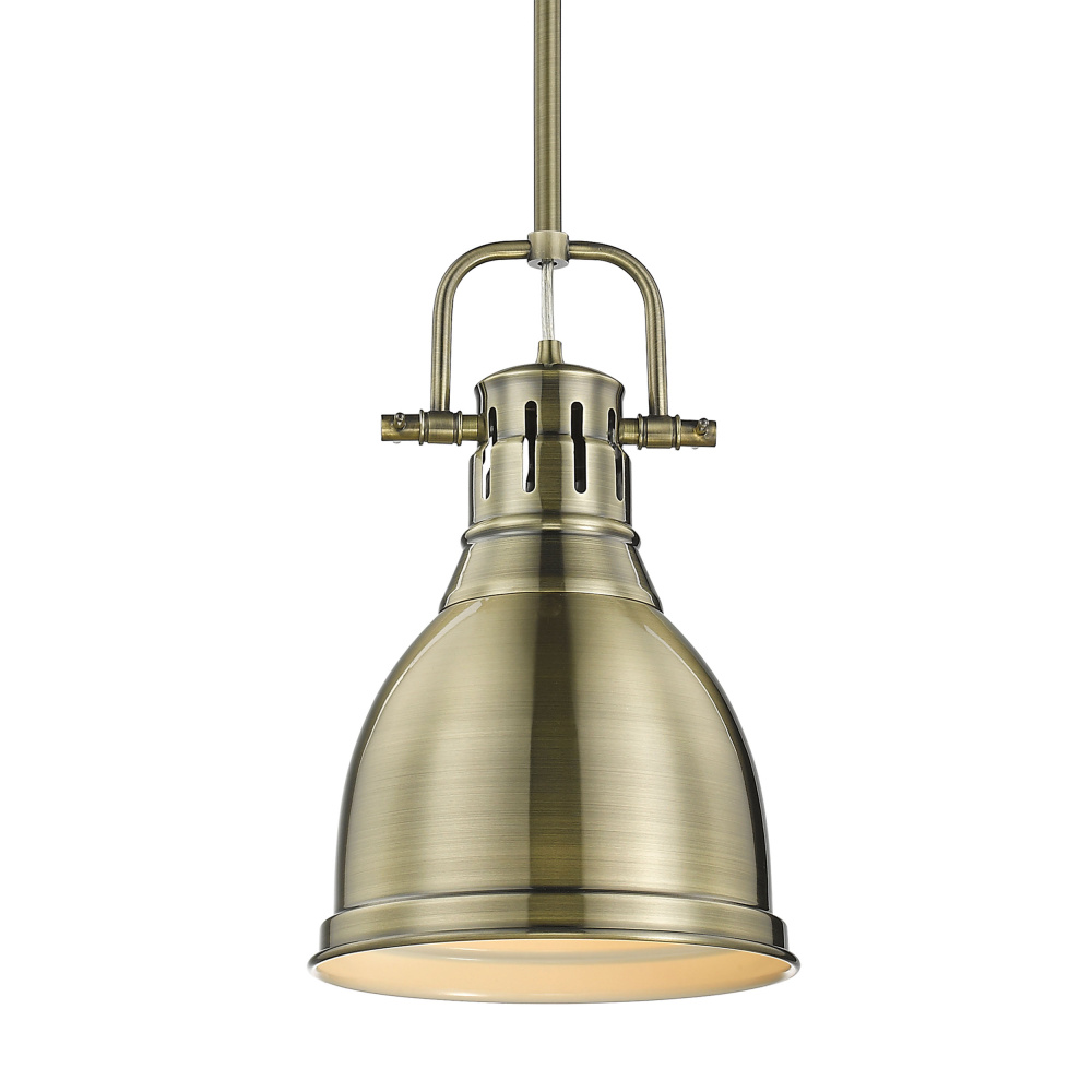 Yep by Golden Lighting Duncan 1-light 9in Rod Hung Pendant in Aged Brass